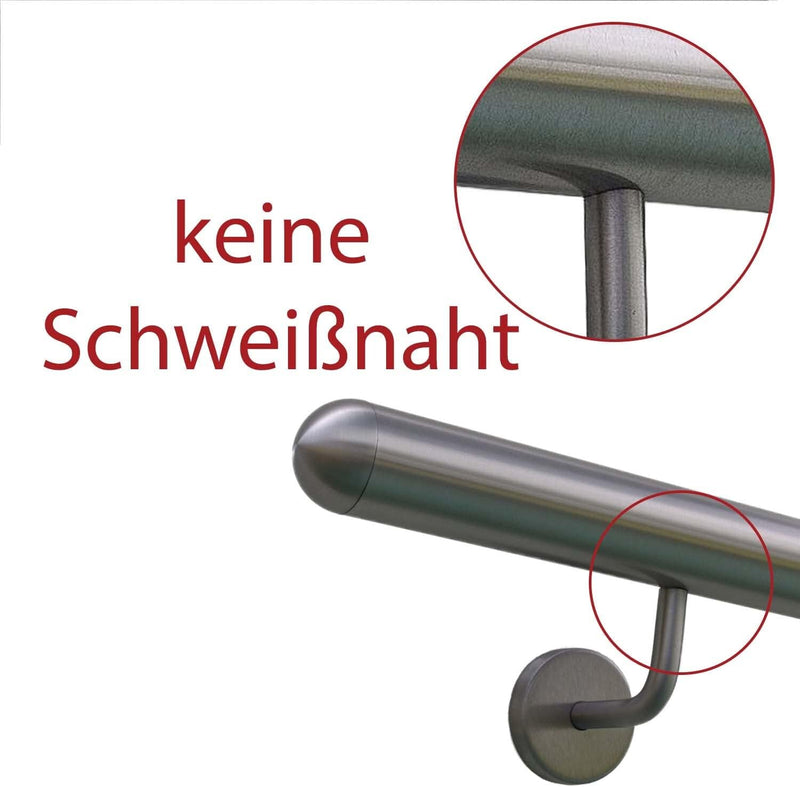 TIBU Handlauf Geländer Edelstahl Ø 42,4 mm - Länge 80 cm - Ende halbrunde Kappe und gewinkelte Halte
