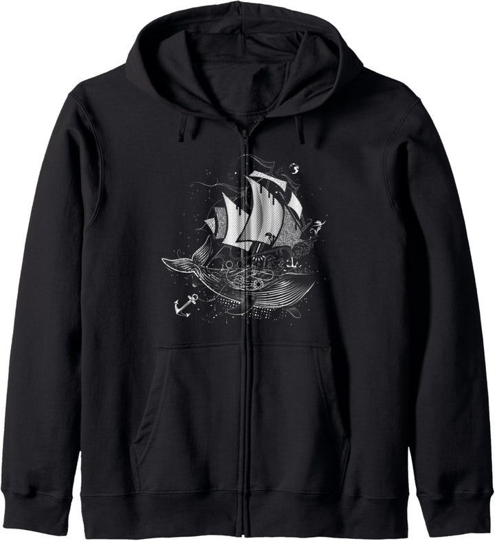 Weisser Wal & Segelschiff Kapuzenjacke