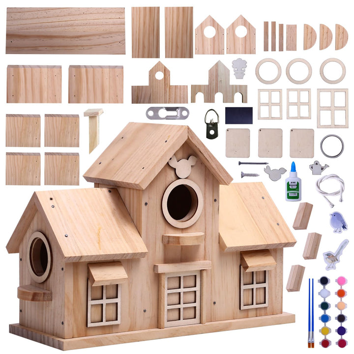 Deko-Vogelhaus aus Holz, Kiefer natur, Design mit doppeltem Eingang