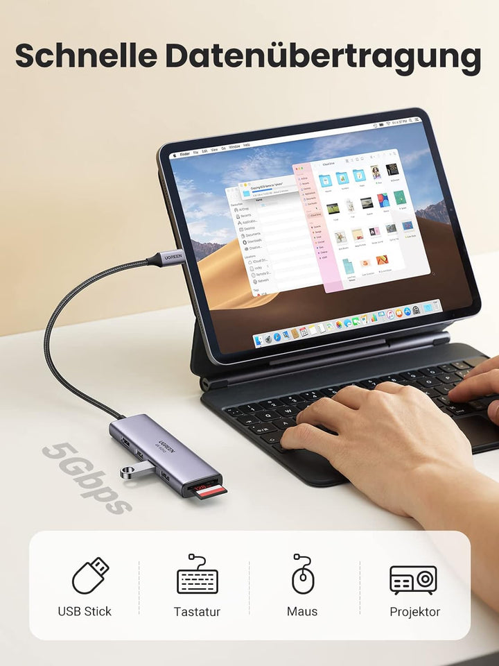 UGREEN USB C Hub 4K@60Hz USB C Adapter mit HDMI, SD/TF Kartenleser, 3 USB 3.0 USB C Dock Kompatibel