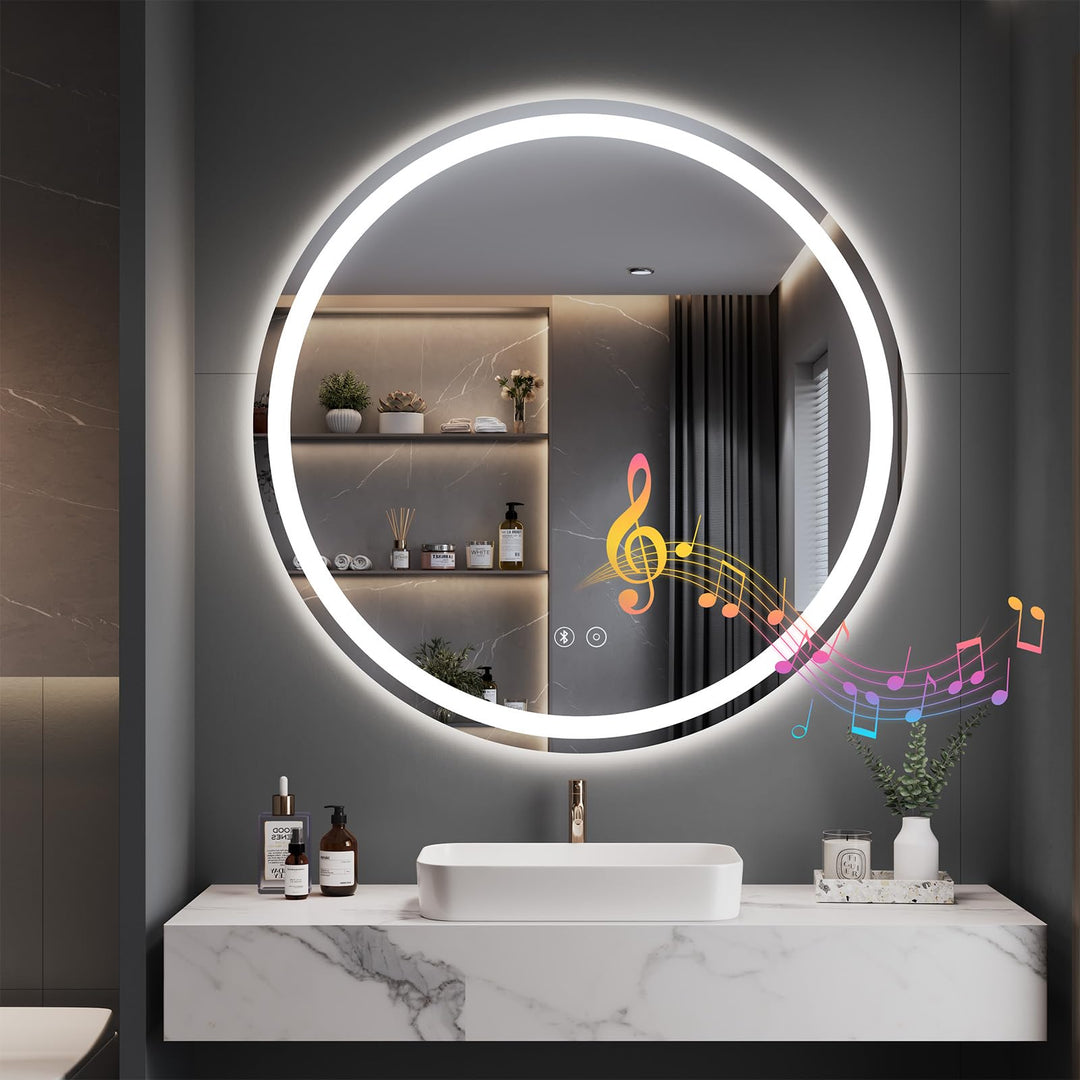 Dripex Badspiegel mit Beleuchtung Rund Led Spiegel mit Bluetooth-Lautsprecher und Touch-Schalter, Di