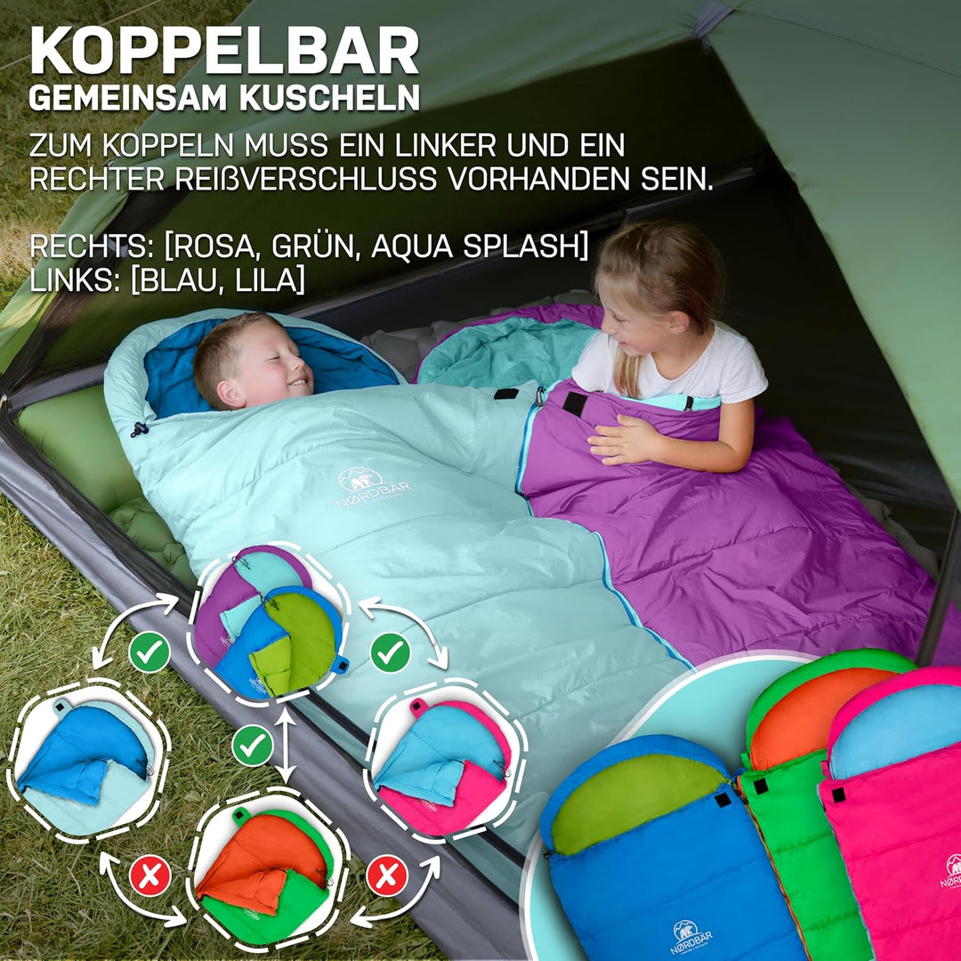 NORDBÄR® Kinderschlafsack für Jungs & Mädchen bis 145 cm Körpergrösse | Innenfutter aus 100% Baumwol