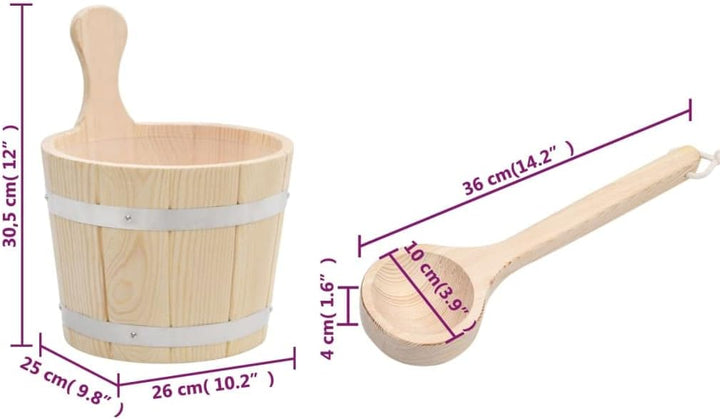 Saunakübel und Saunakelle Set aus massivem Kiefernholz mit 5 Liter Fassungsvermögen, 36 cm Langer Sc