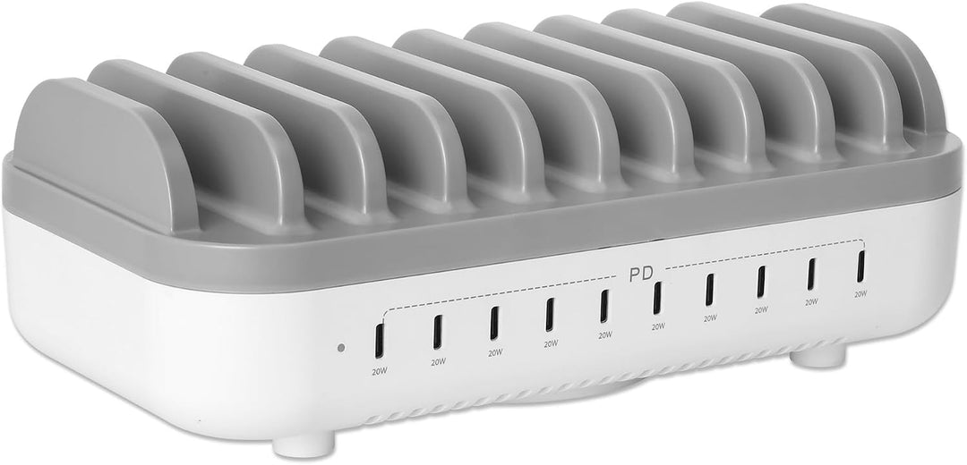 Manhattan 102766 Organizzatore Per Stazioni Di Carica Bianco, Grigio (charging Station 10 Port UsB-C