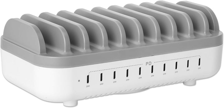 Manhattan 102766 Organizzatore Per Stazioni Di Carica Bianco, Grigio (charging Station 10 Port UsB-C