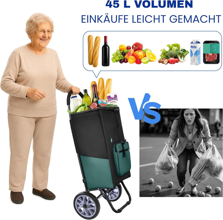 Allyson Einkaufstrolley klappbar – grosser 45L Shopping Trolley mit geräuschlosen Rädern, wasserdich