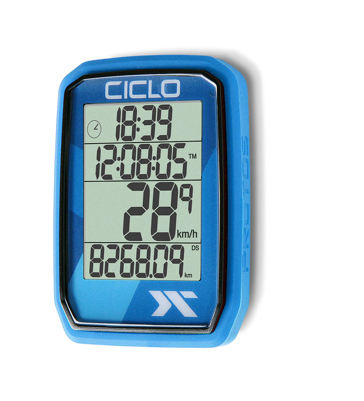 CICLO PROTOS 105 verkabelter Fahrradcomputer, mit 5 automatischen Funktionen Blau, Blau