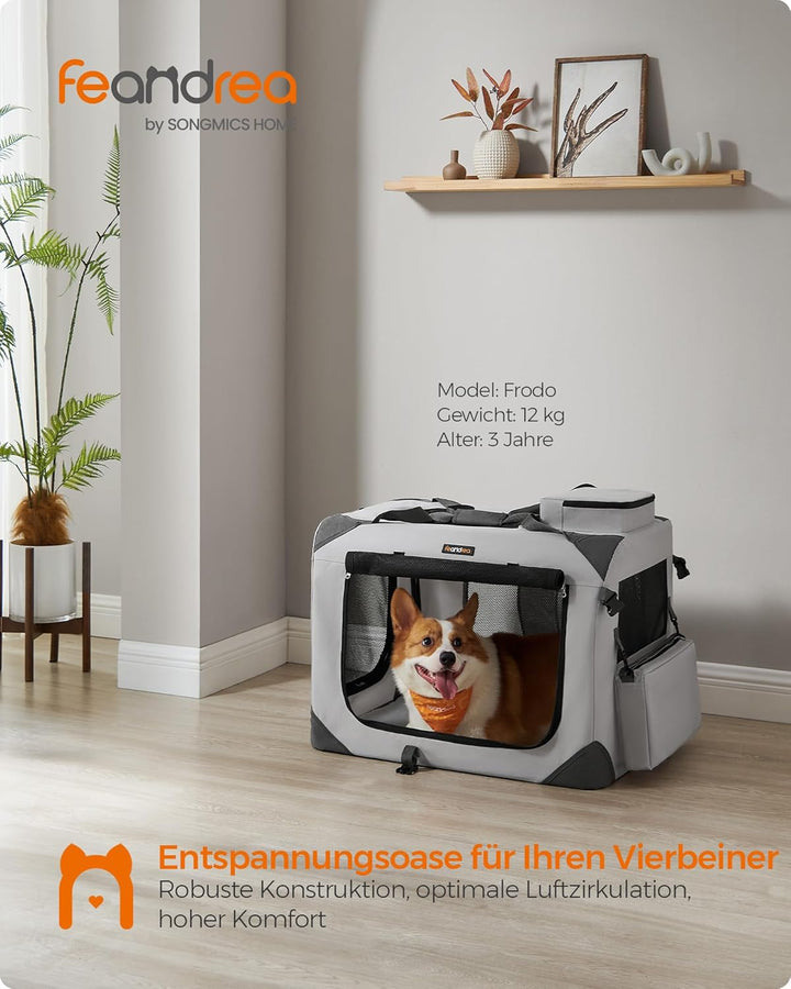 Feandrea Hundebox faltbar, Transportbox Hund, L, Hundetasche, Oxford-Gewebe, Netzstoff, atmungsaktiv