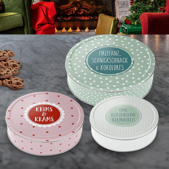 Cepewa Gebäckdose 3er Set Weihnachten | 3 Grössen rund Metall | Aufbewahrung Weihnachtsgebäck Keksdo