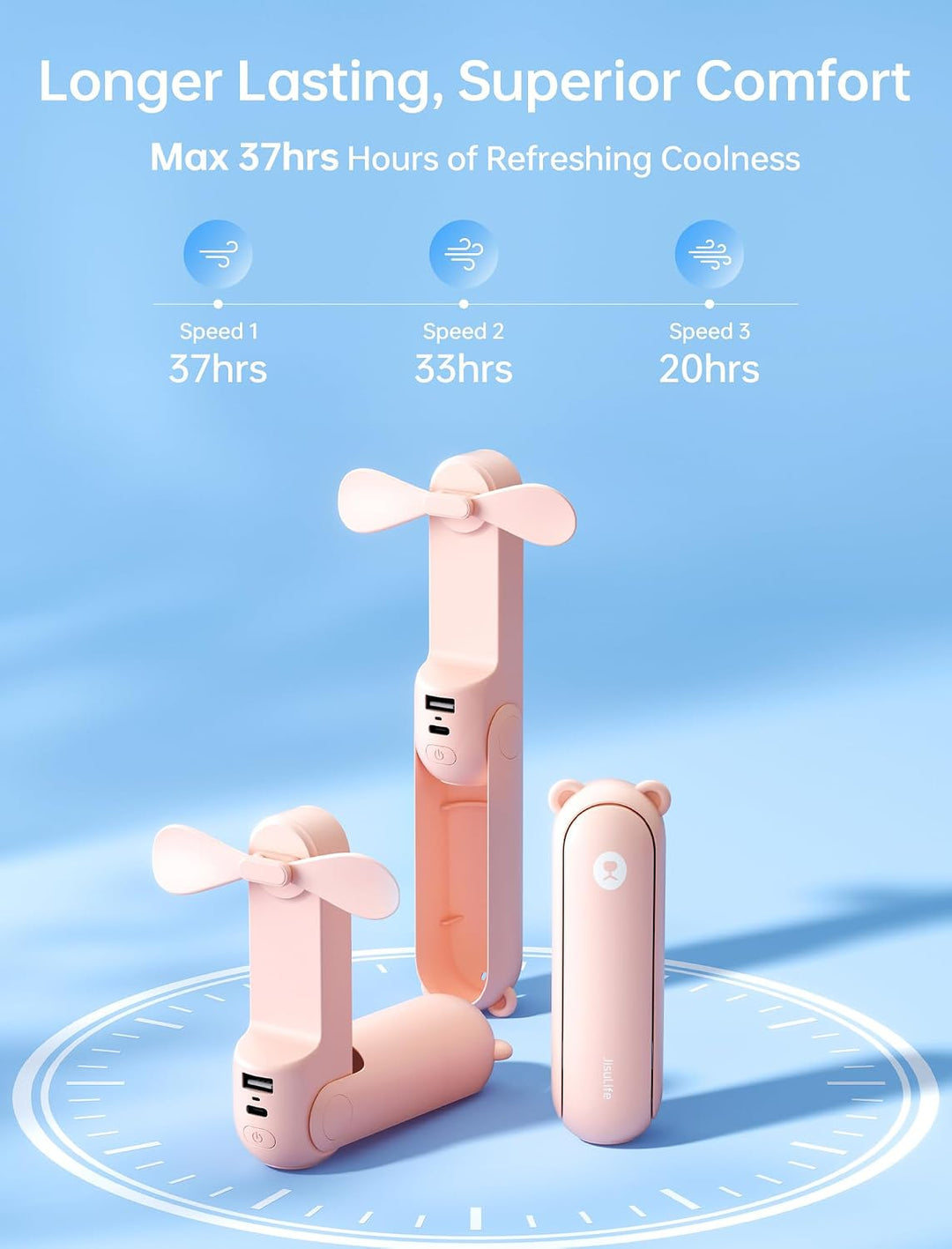 JISULIFE Handventilator Mini Ventilator 3 IN 1, mit 4500 mAh Powerbank USB Akku Klein, Batteriebetri
