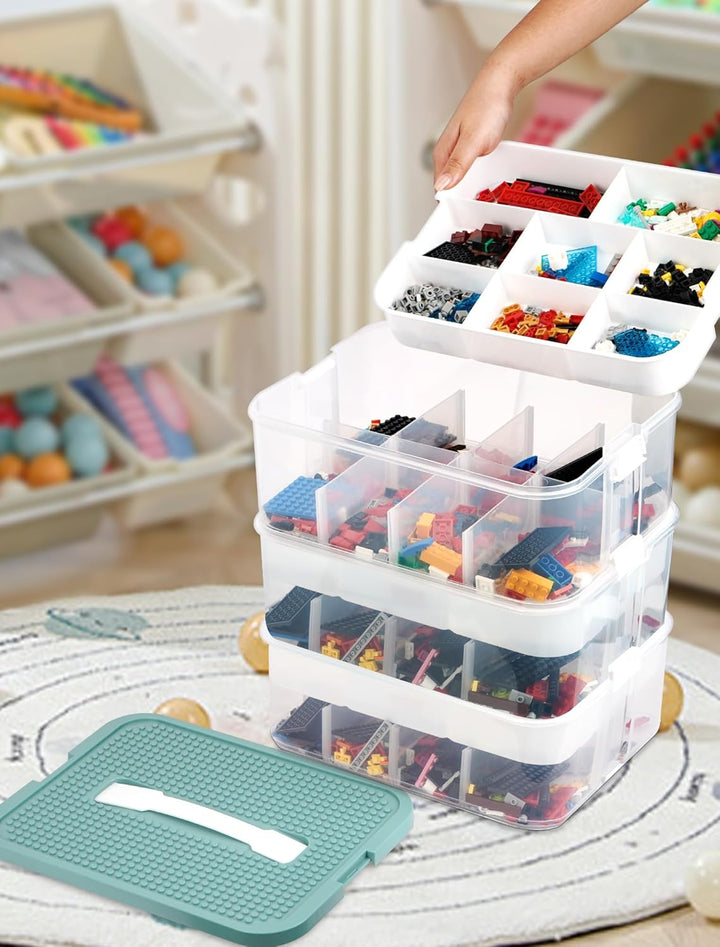 Aufbewahrungsboxen mit Deckel für Lego, 3 Ebenen Transparente Sortierbox, Plastik Stapelbar Box mit