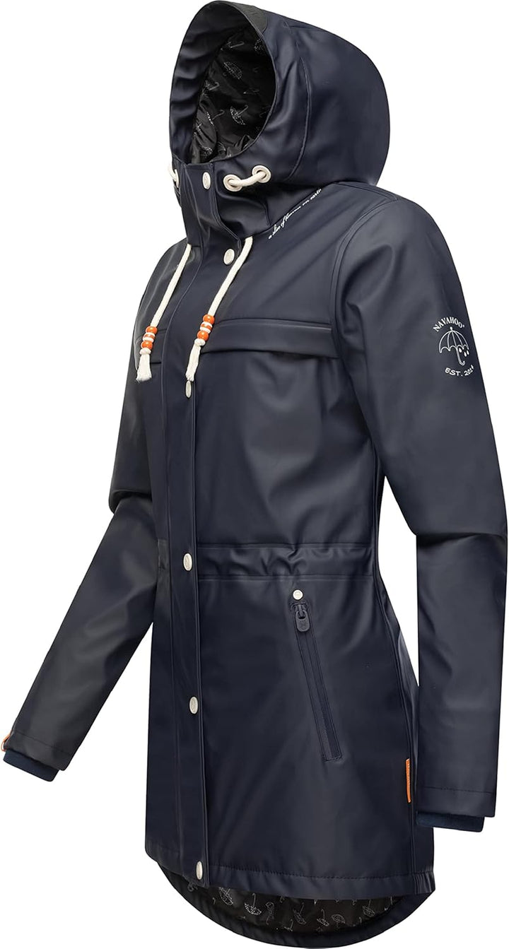 Navahoo Damen Übergangsjacke Regenmantel wasserdicht lang warm gefüttert mit Kapuze Rainy Forest XS-