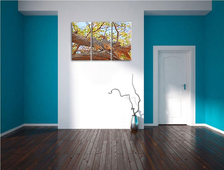 zwei exotische Vögel auf einem Baum NewArt 3-Teiler Leinwandbild 120x80 Bild auf Leinwand, XXL riesi