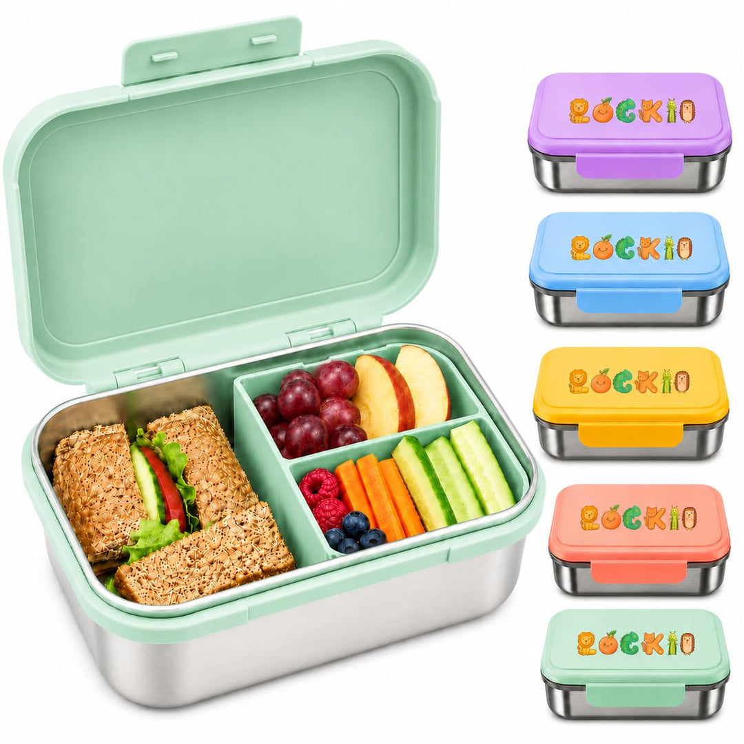 Kinder Brotdose Edelstahl 1000 ml mit Snackbox – Lunchbox mit Fächern, Edelstahl-Boden und BPA-freie