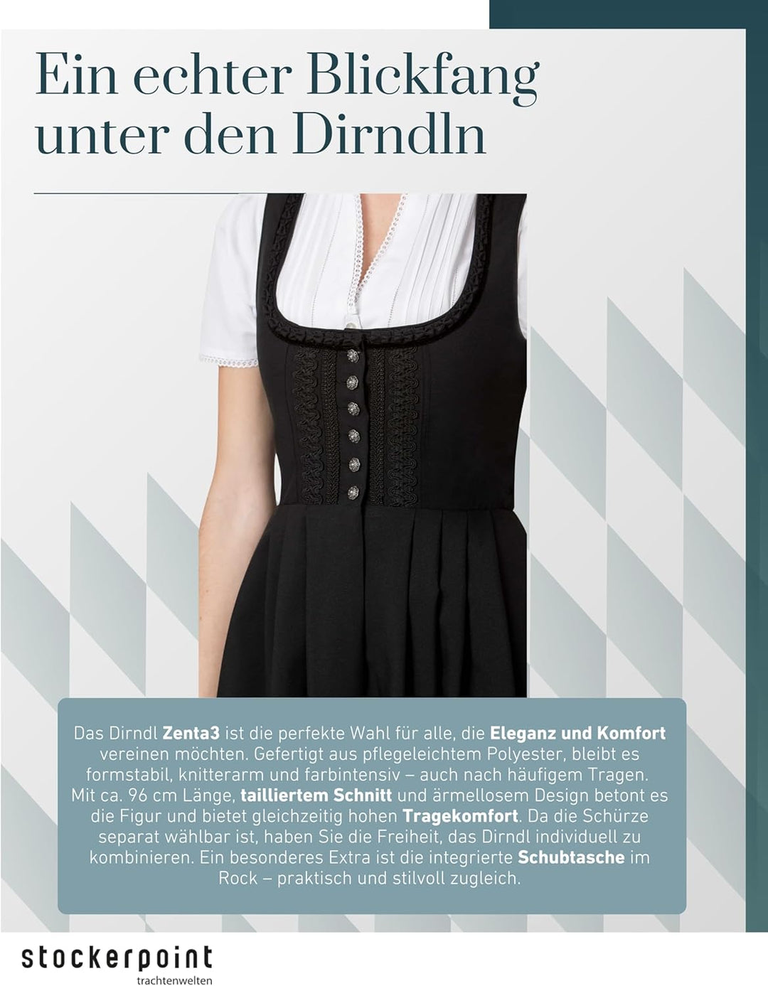 Stockerpoint Damen Zenta3 Maxi Dirndl ohne Schürze (1er Pack) 40 Schwarz, 40 Schwarz