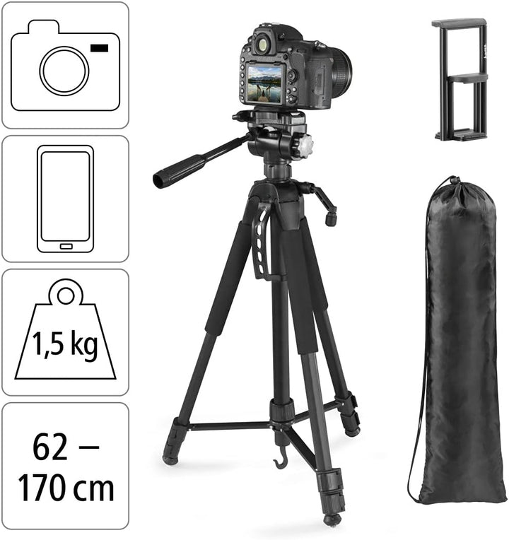 Hama Stativ Kamera "Action 170 3D" (Tripod mit 62-170cm Höhe, Fotostativ inkl. Handy-Halterung und T