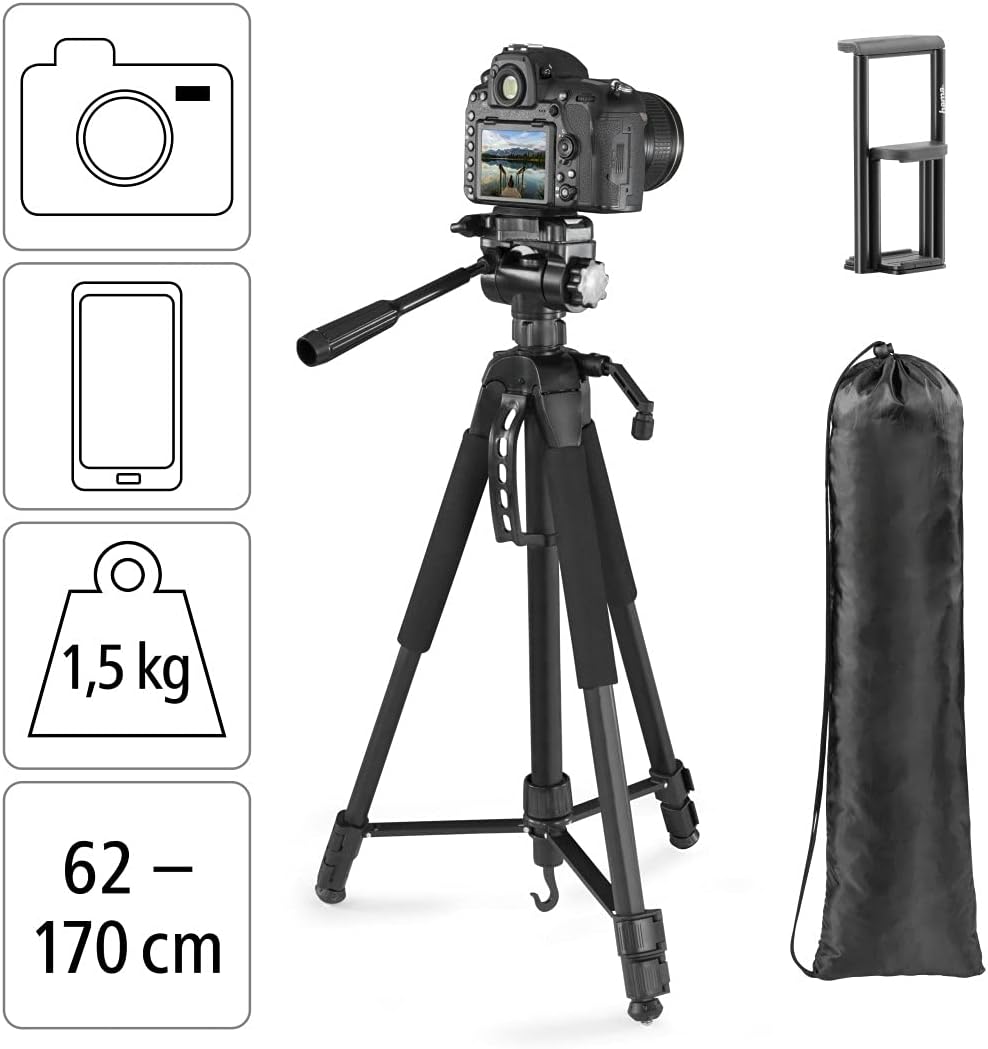 Hama Stativ Kamera "Action 170 3D" (Tripod mit 62-170cm Höhe, Fotostativ inkl. Handy-Halterung und T