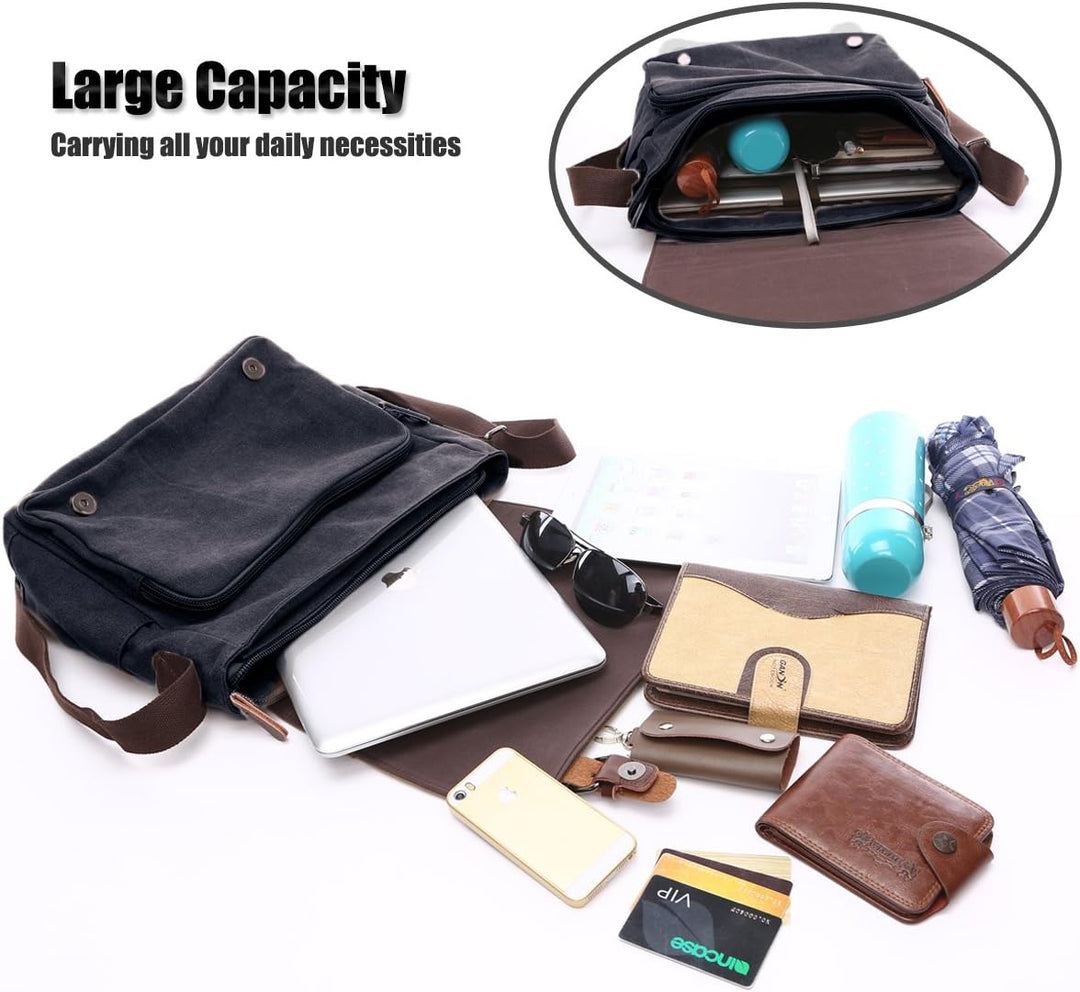 LOSMILE Umhängetasche Herren Schultertasche 16 Zoll Kuriertasche Canvas Laptop Tasche Messenger Bag