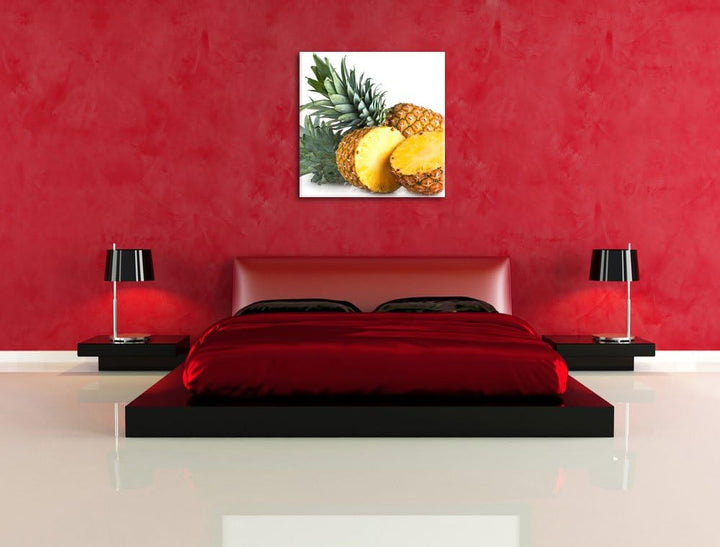 Pixxprint Frische Ananas, Format: 70x70 auf Leinwand, XXL riesige Bilder fertig gerahmt mit Keilrahm