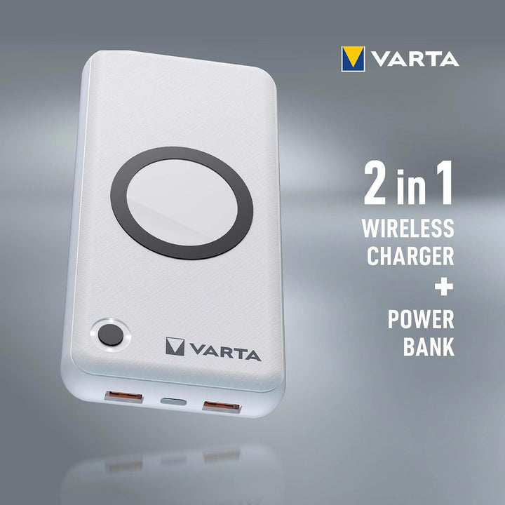 VARTA 2 in 1 Power Bank und Wireless Charger, kabelloses Ladegerät, Powerbank 20000mAh, LED Ladestan