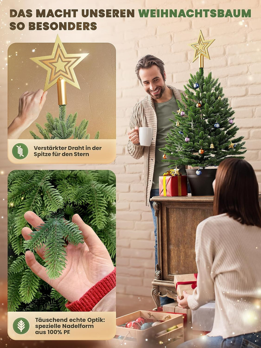 ArtiTree - Künstlicher Weihnachtsbaum 80cm im Topf mit LED &amp; Schnee - Christmas Tree für Innen und A