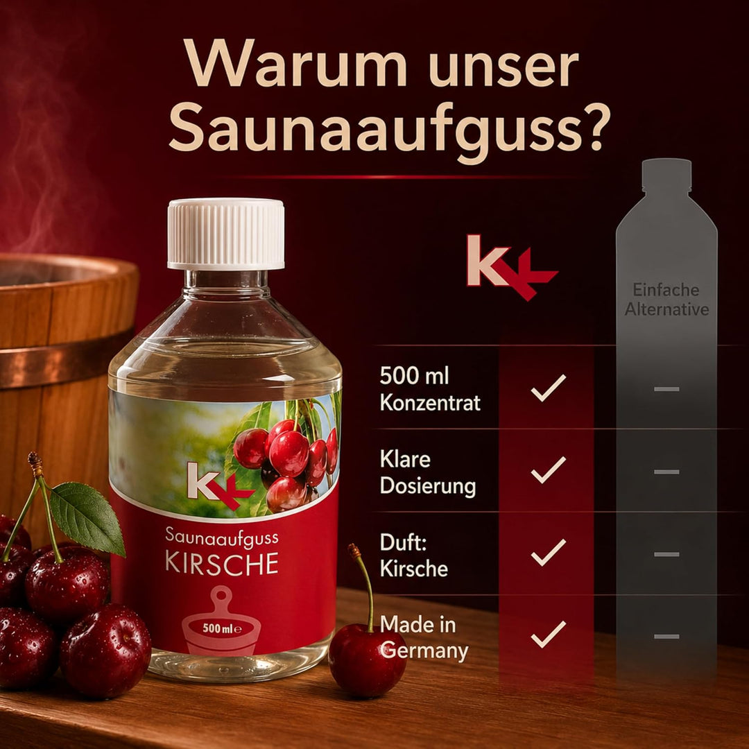 KK Sauna Aufguss Konzentrate PREMIUM - Made in Germany - Duftsorte Kirsche - 500 ml Flasche - Wellne