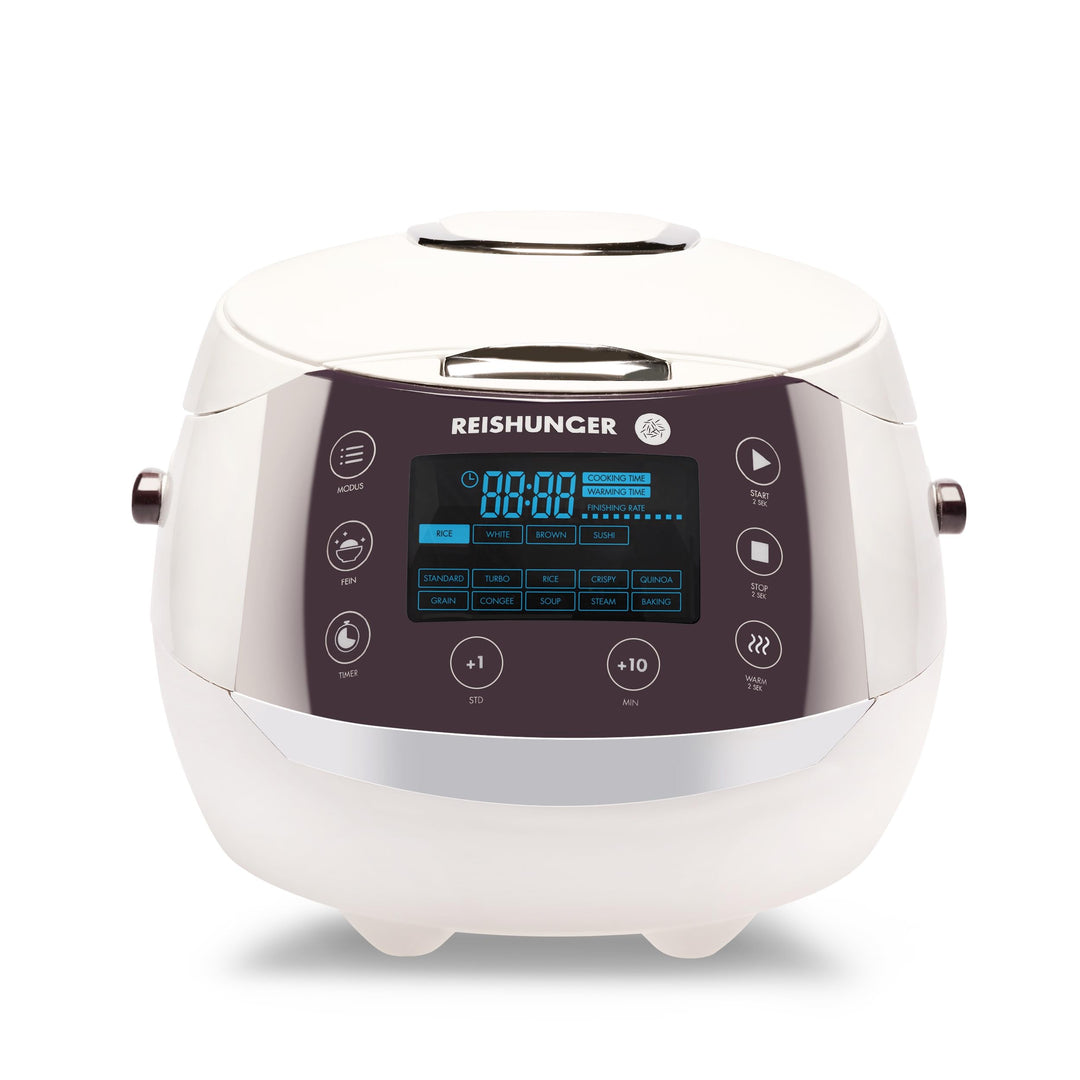 REISHUNGER Digitaler Reiskocher & Dampfgarer Weiss | 1,5 L bis 8 Personen | Warmhaltefunktion, Timer