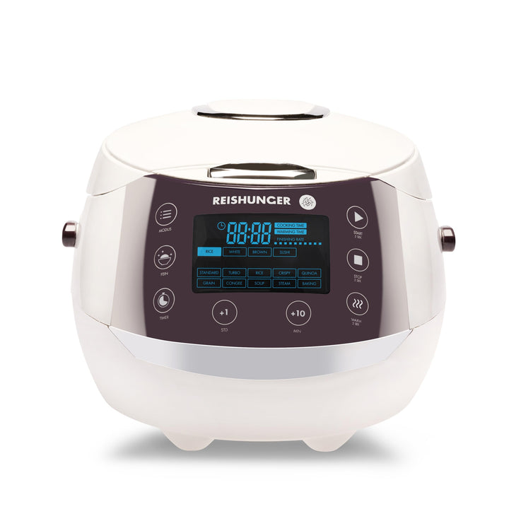 REISHUNGER Digitaler Reiskocher & Dampfgarer Weiss | 1,5 L bis 8 Personen | Warmhaltefunktion, Timer