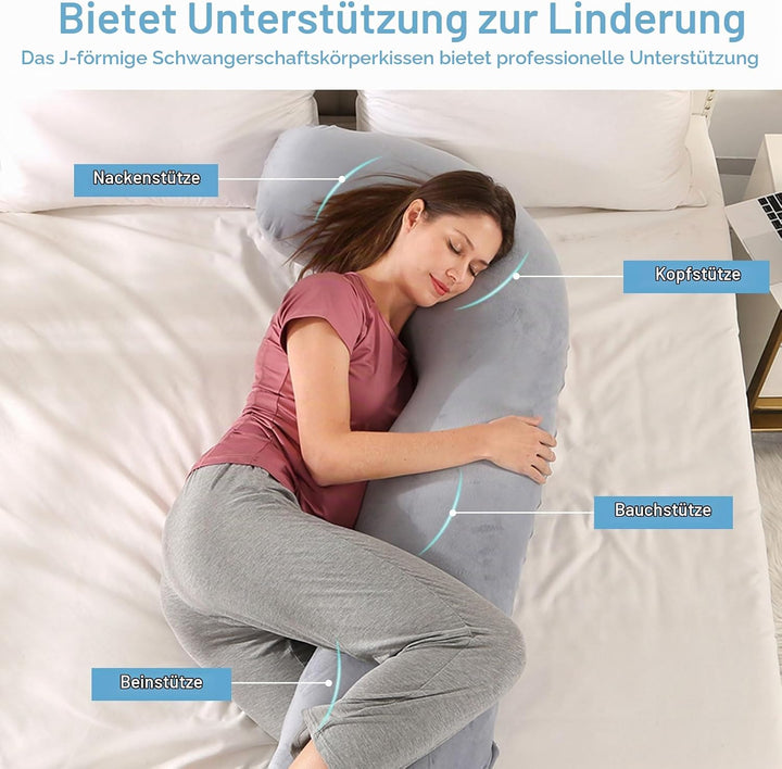 SHANNA Schwangerschaftskissen Seitenschläferkissen Stillkissen Fütternkissen mit Samt Bezug, Lagerun