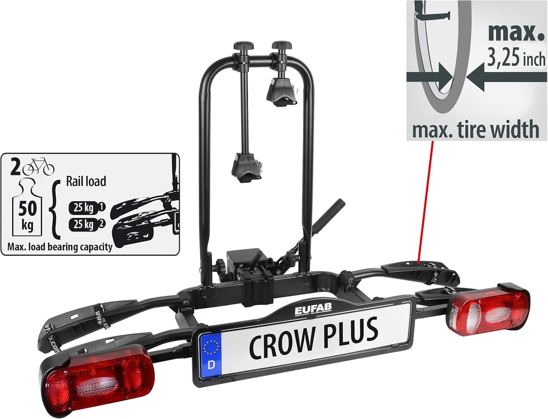 EUFAB 11582, Fahrradträger Crow Plus erweiterbar, Schwarz, Fahrradtr&#xE4;ger Crow Plus Fahrradtr&#x