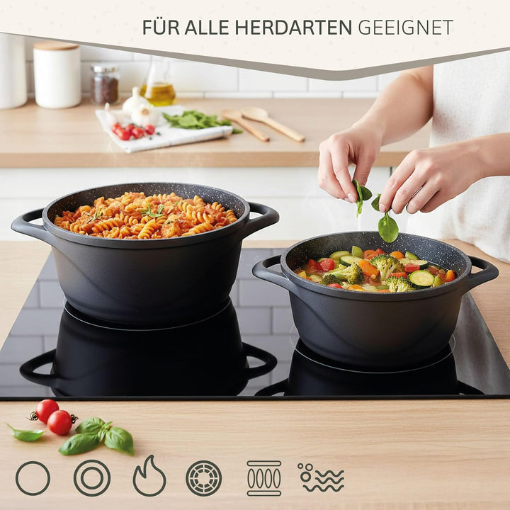 briebe Topfset Induktion 6-Teilig, Kochtopf Set 3 Töpfen aus Aluminiumguss, Antihaftbeschichtung ILA