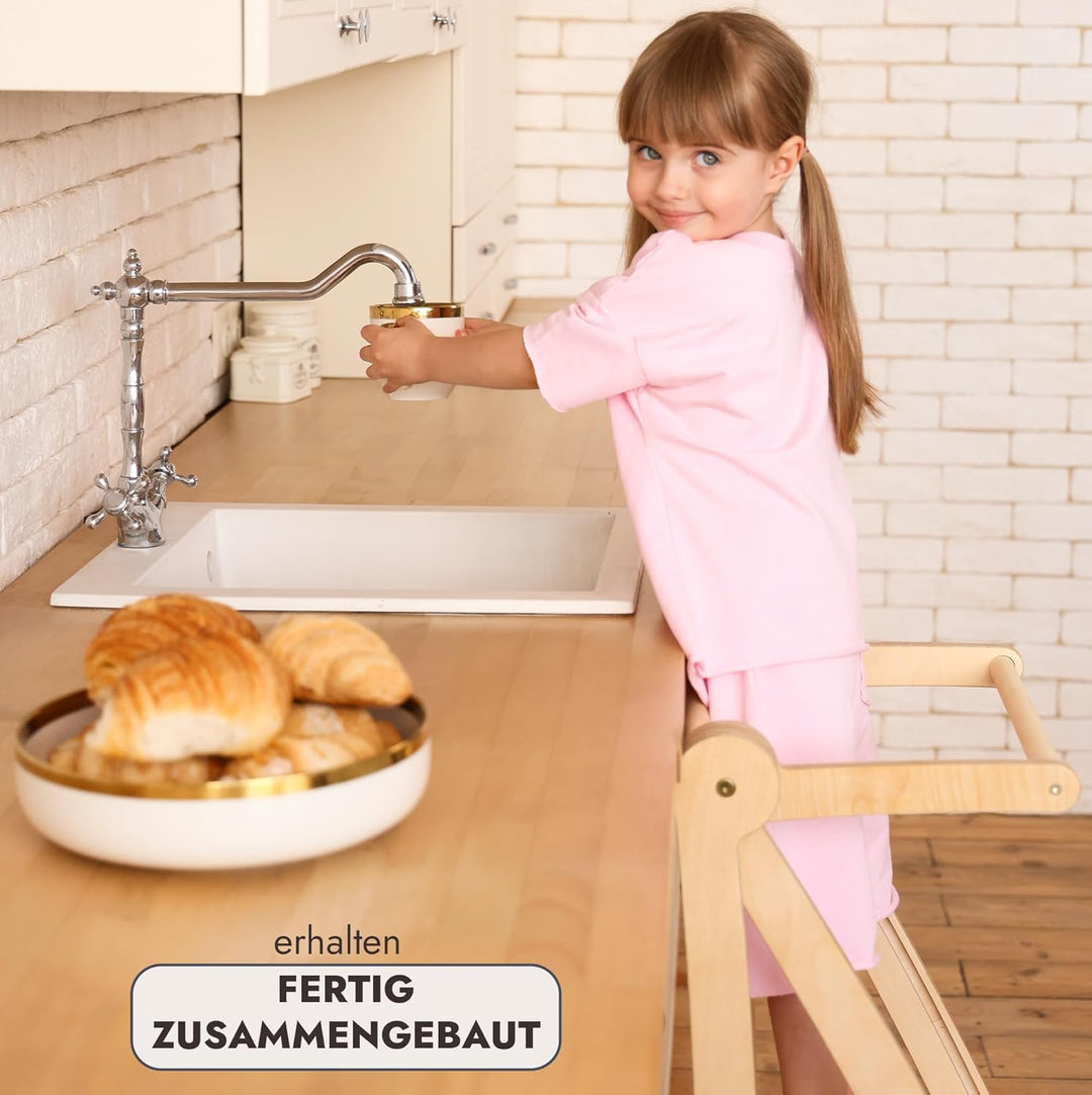 Goodevas Holz Lernleiter Montessori platzsparend: Klappbare Lernleiter, Hocker für Kinder, Faltbare