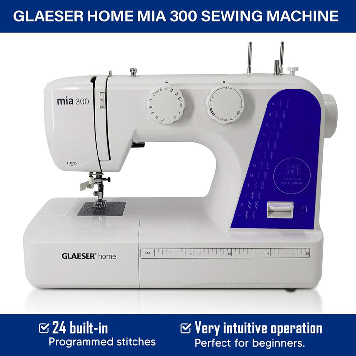 Nähmaschine easy GLAESER® home mia 300 | Anfänger Nähmaschine | Automatischer Einfädler | 24 Stich -