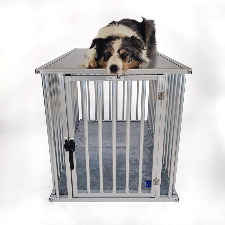 Callieway® ALU DOGBOX/Hundebox/ALU Hundkäfig für Büro und Daheim (nur vertikale Stäbe, 1-türig) (3XL