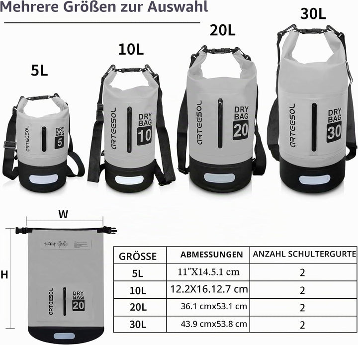 Dry Bag - 5L 10L 20L 30L Waterproof trockener Beutel/Sack wasserdichte Tasche mit Langem justierbare