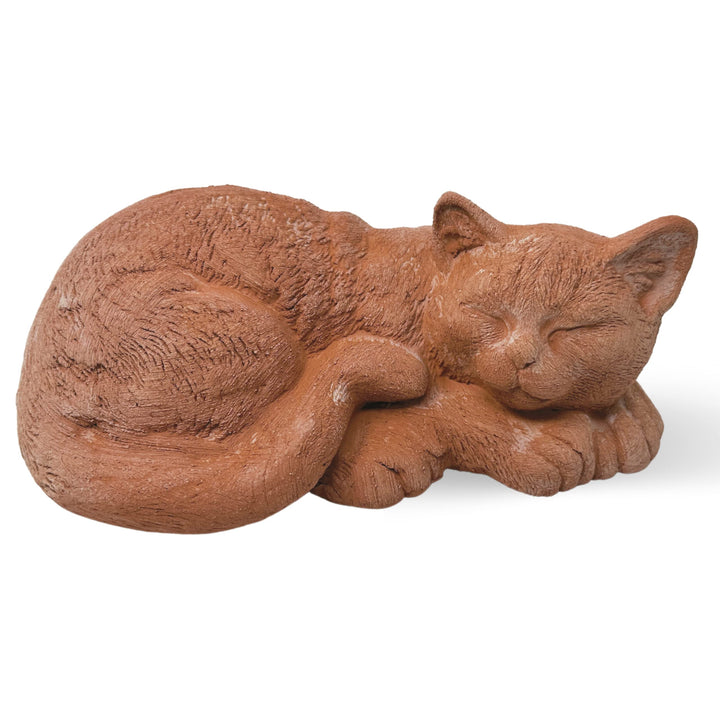 Handgefertigte Katze aus Terrakotta für Gartenmöbel, einzigartige Dekoration, wetterfest (schlafende