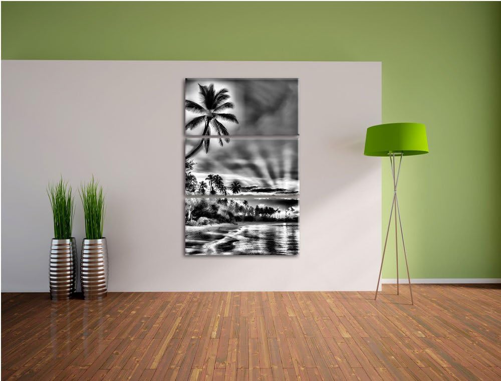 Pixxprint Palmen am Strand als Leinwandbild/Grösse: 3 Teilig (120x80) cm/Wandbild/Kunstdruck/fertig