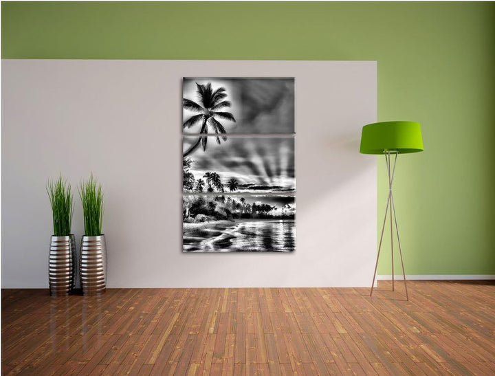 Pixxprint Palmen am Strand als Leinwandbild/Grösse: 3 Teilig (120x80) cm/Wandbild/Kunstdruck/fertig