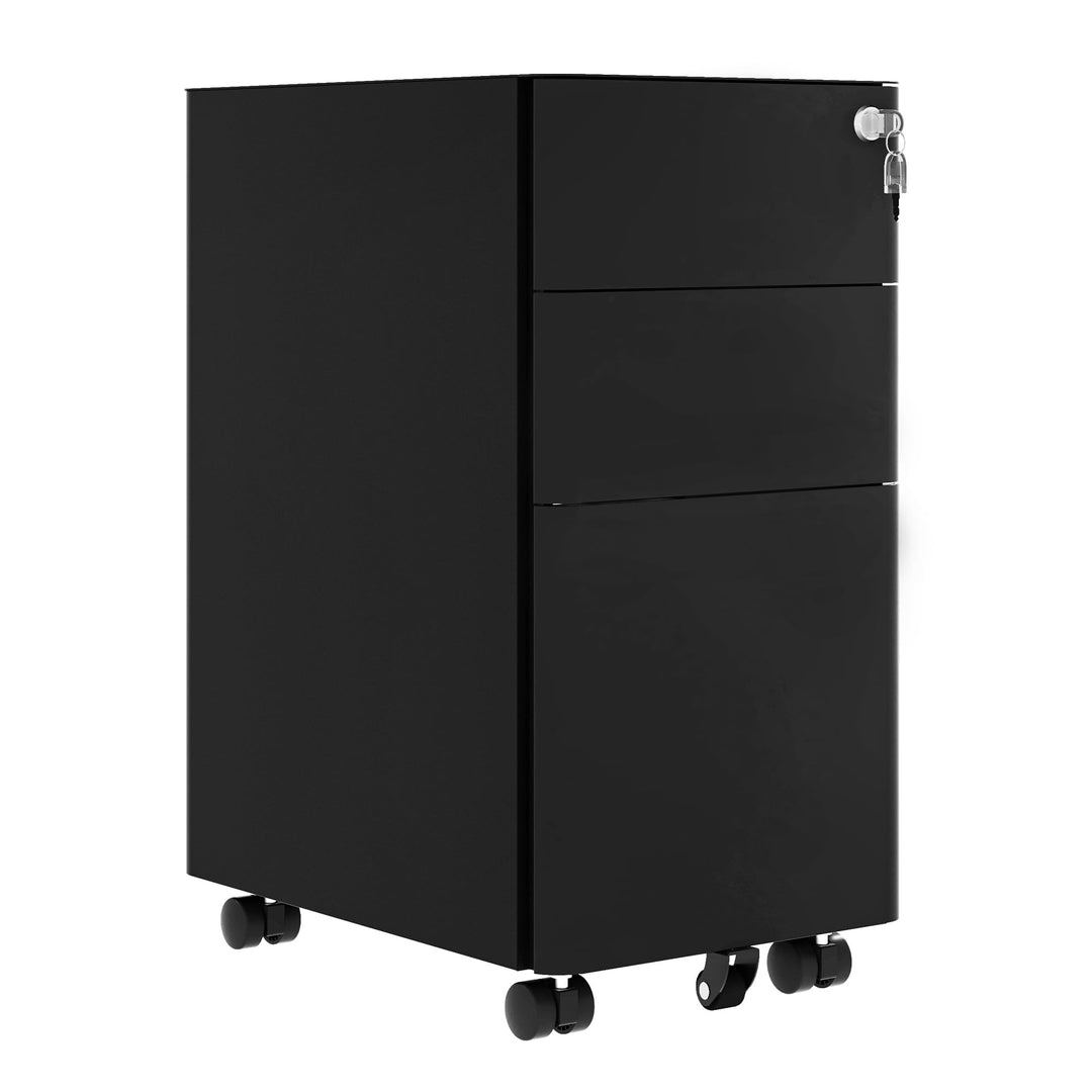 Abschliessbarer Aktenschrank mit 3 Schubladen, Büroschubladen mit Schlüsseln, kompakter, schlanker,