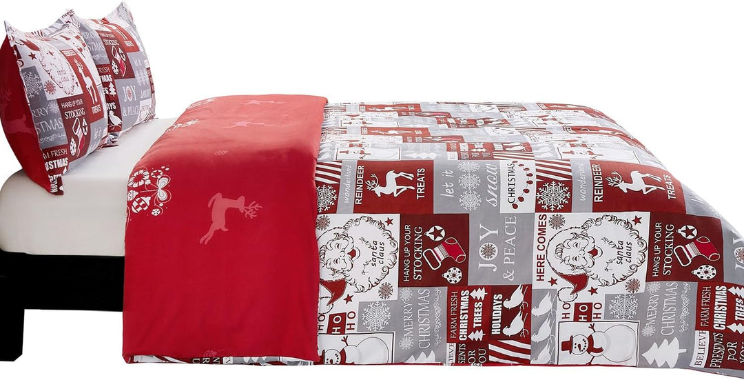 YEPINS Weihnachten Bettwäsche Rot Schneeflocken Mikrofaser Weihnachts Motiv Bettbezug mit Verdeckter