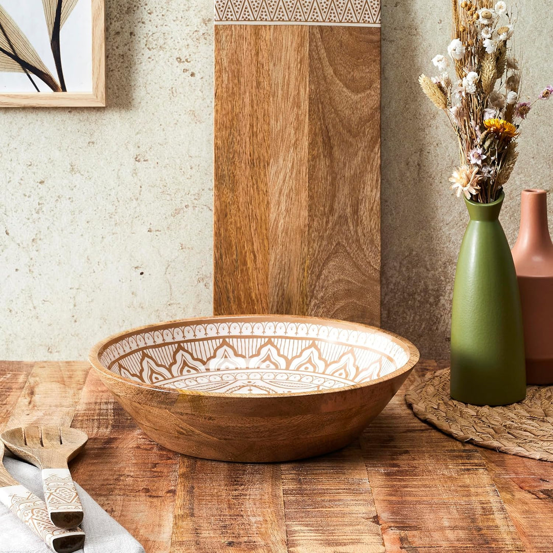 HOME DECO FACTORY, KA0570, Dune Mango Wood Terracotta Salad Bowl, Elegant and Modern Design, Ideal f