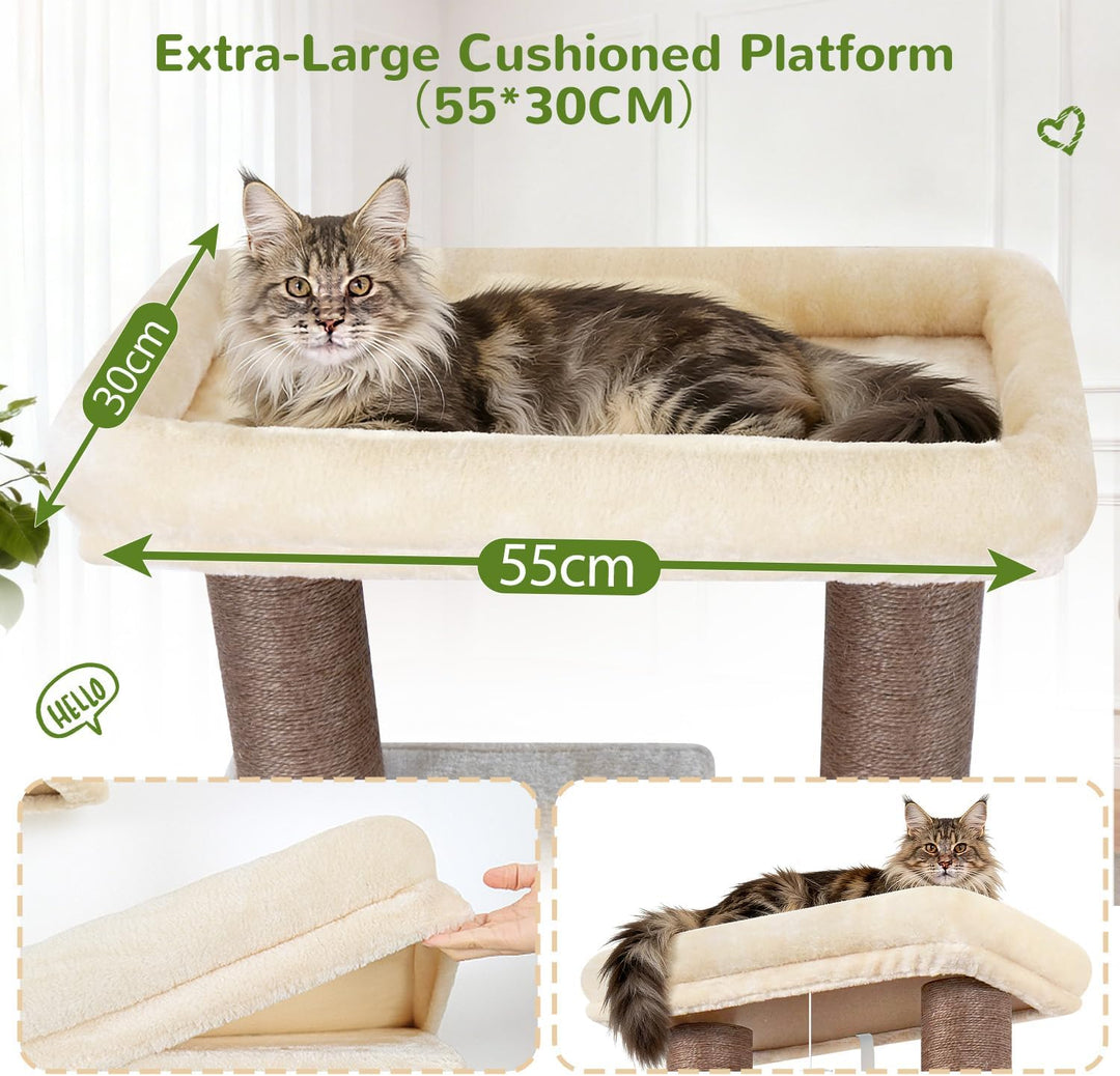 Globlazer Beige Kratzbaum Dicke Stämme 11CM für Grosse Katzen mit 2 Extragross Katzenhaus 50*35*30cm