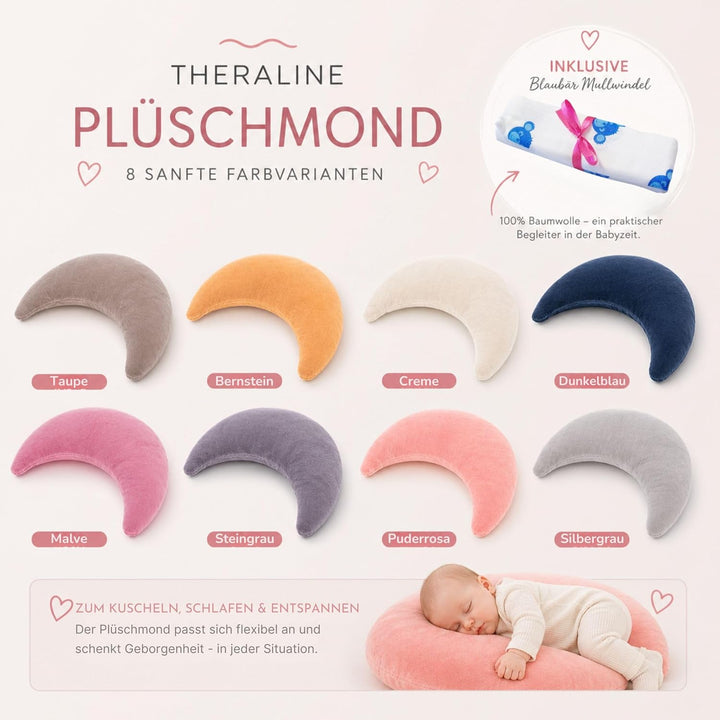 Set Theraline Plüschmond Stillkissen, Bauchstützkissen & Spucktuch Blaubär | Schmusekissen und Lesek
