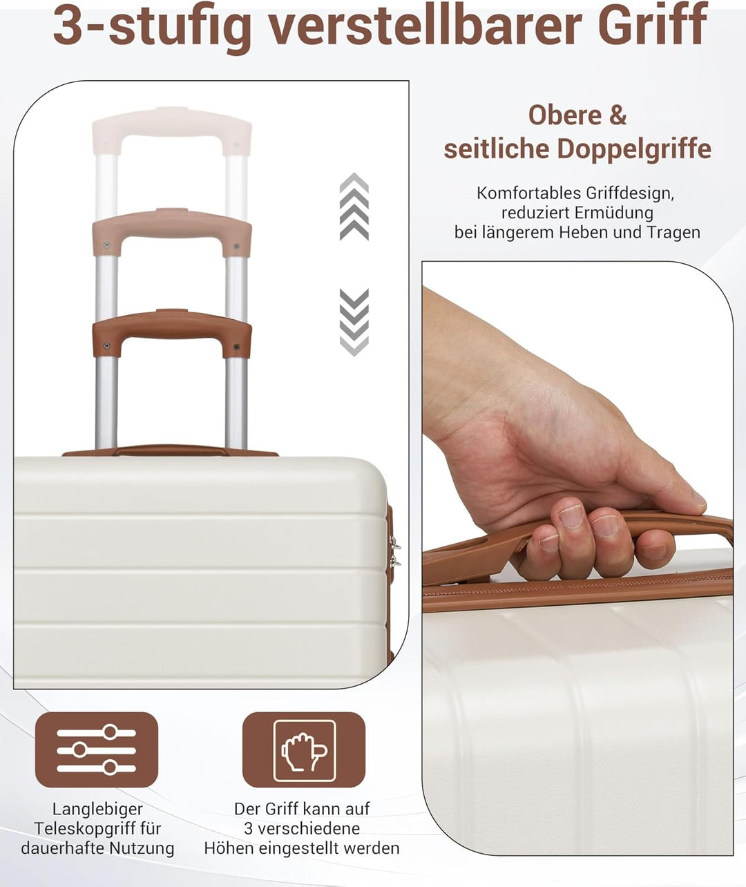Koffer Set 3-teilig, Leichte ABS+PC-Hartschalenkoffer mit 4 Rollen | Leichte ABS+PC-Hartschale, pass