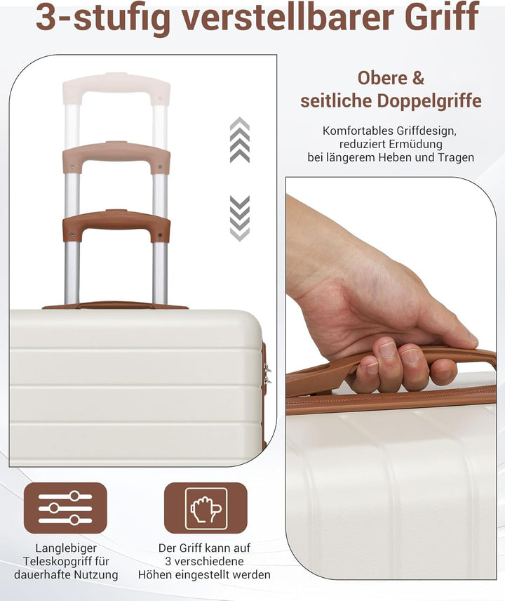 Handgepäck Koffer Gross, Leichter ABS+PC Reisekoffer für Flugzeug, Ryanair Trolley mit 4 Rollen, Har