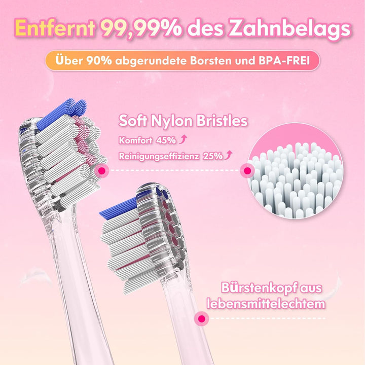 Elektrische Zahnbürste Kinder ab 3-6-8-12 Jahre mit buntem Regenbogen-LED-Licht Integrierter Timer 9