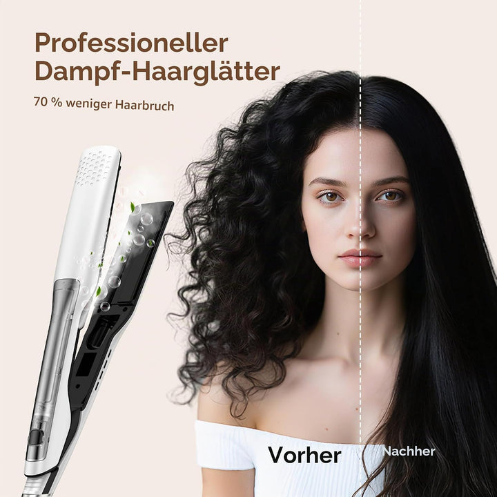 UKLISS Dampfglätteisen, Glätteisen Breit 40MM mit LCD Display, Steam Haarglätter Leistungsstarker Da
