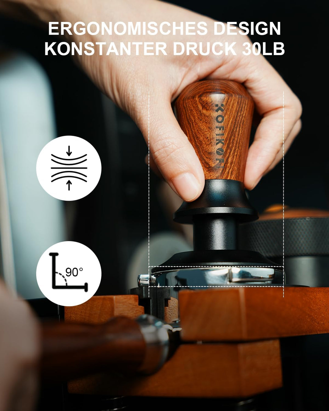 KOFIKOFI 58mm Kaffee Tamper mit Doppelfeder 30lbs Anpressdruck Kaffeemehlpresser Base Ripple Kaffee