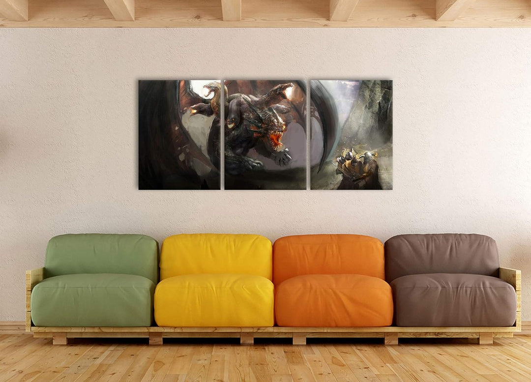 Pixxprint Drachen mit Schlangen als XXL Leinwandbild in Übergrösse 180x80cm Gesamtmass 3 teilig/Wand