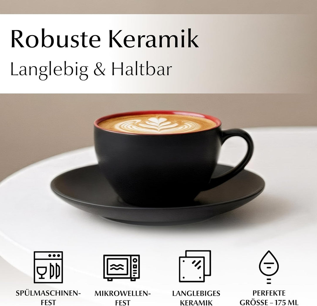 MIAMIO - 6 x 175 ml Tasse Cappuccino Tassen mit Unterteller & Ständer/Cappuccinotassen Set - Le Papi
